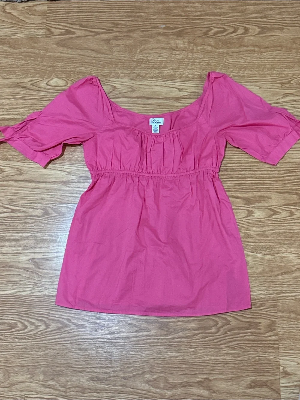 Lilly Pulitzer Vintage White Label Bright Pink Puff-Sleeve Empire Blouse
